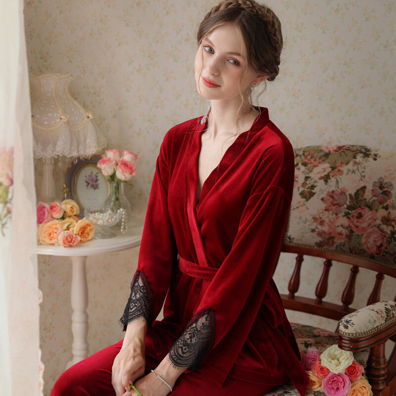 Set pigiama da donna nuovo arrivo intimo di alta qualità in velluto confortevole manica lunga da donna Sleep & Lounge Size S M L