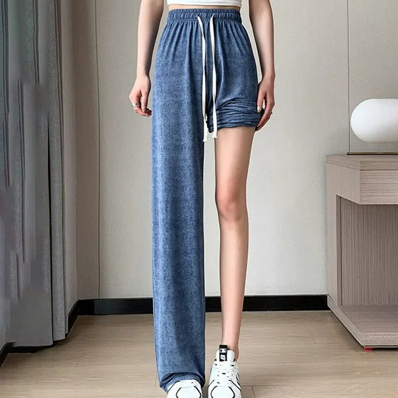 Luźne casualowe spodnie z szerokimi nogawkami długie spodnie z nadrukiem ze sznurkiem do wycieraczki proste spodnie damskie wiosna lato