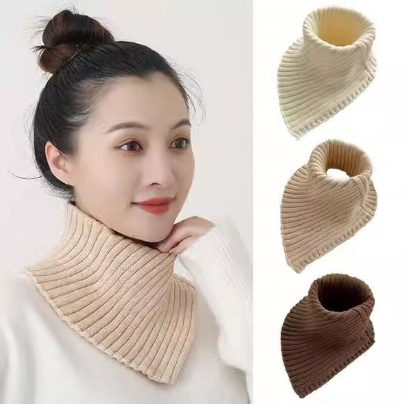 Fashion Wool Knit Windproof Warm Scarf Winter Thick Elastic Solid Color Soft False Collar Neck Guard Scarves Women Bib Pullover