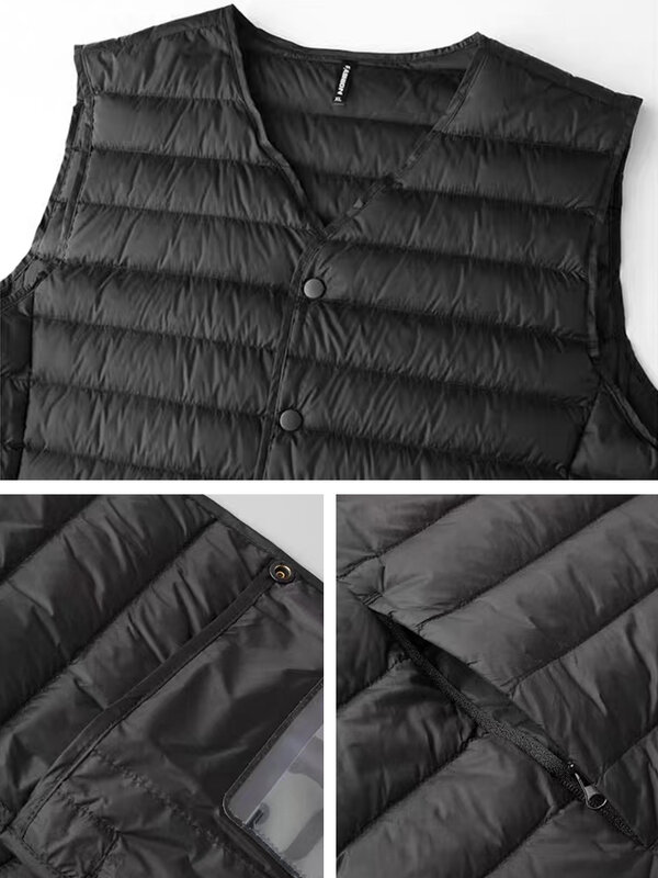 남성용 V넥 경량 민소매 재킷, 따뜻한 질렛 코트, 플러스 사이즈 8XL, 80% 화이트 덕 다운 패딩 조끼, 2023 겨울 신상