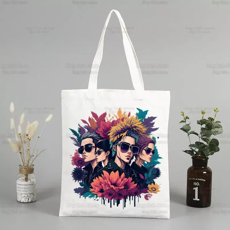 Tokio Hotel Group pembelanja musik tas Kawaii wanita Y2K estetika 90s tas kanvas belanja tas tangan perempuan tas bahu Tote