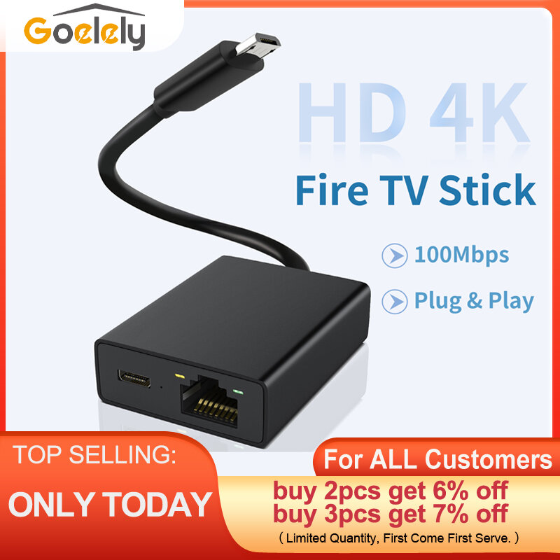 Goelely RJ45 100Mbps External Network Card Micro Port 4K Fire TV Stick LED Indicator Plug & Play Ethernet Adapter for Smart TVs