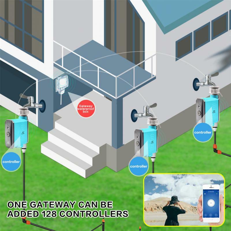 Temporizador de riego por goteo para jardín, sistema de riego automático por Wifi, controlador de temperatura y humedad, Tuya, BT