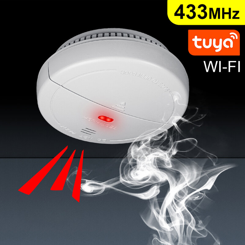 Tuya-Detector de humo inalámbrico para el hogar, sistema de alarma de seguridad inteligente, protección contra incendios, sensores portátiles, WIFI, 433MHz