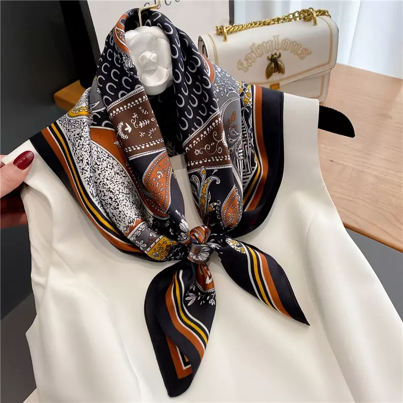 Модный шарф из 100% чистого шелка, Женская Роскошная повязка на голову 90 см, квадратные головные шарфы, шейный женский хиджаб, шаль, платок, бан...