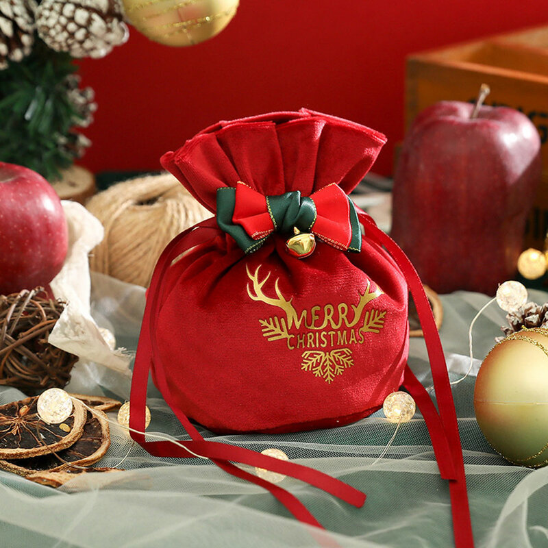 Merry Christmas Cloth Gift Bag Candy Handle Bag Christmas Tree Decorations for Home Table New Year 2024 Xmas Presents Holder