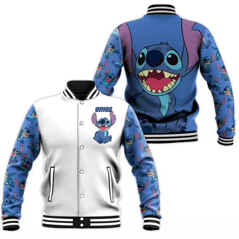 Spring and Autumn New Baseball Jacket Disney Stitch Casual Fashion Anime Print Y2K Uniform Street Men's and Women's Clothing Top
