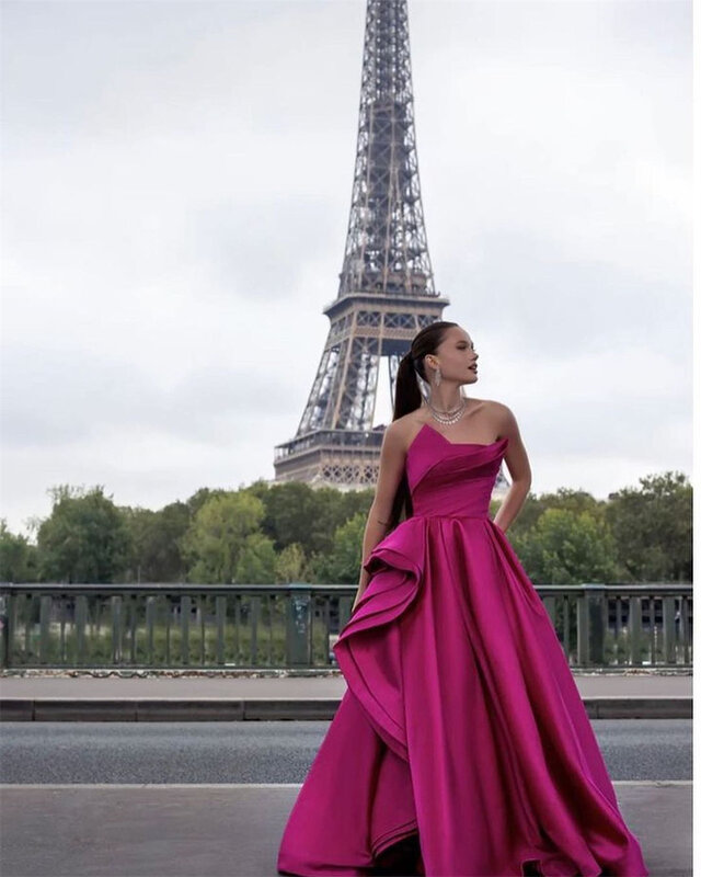Prom Dress Evening Satin Ruffle Formal Evening A-line Strapless Bespoke Occasion Gown Long Dresses Saudi Arabia