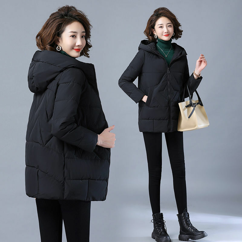 Meimei-casaco de algodão médio para meninas, casaco de algodão grosso elegante, slim fit, grande, 2023, novo, inverno