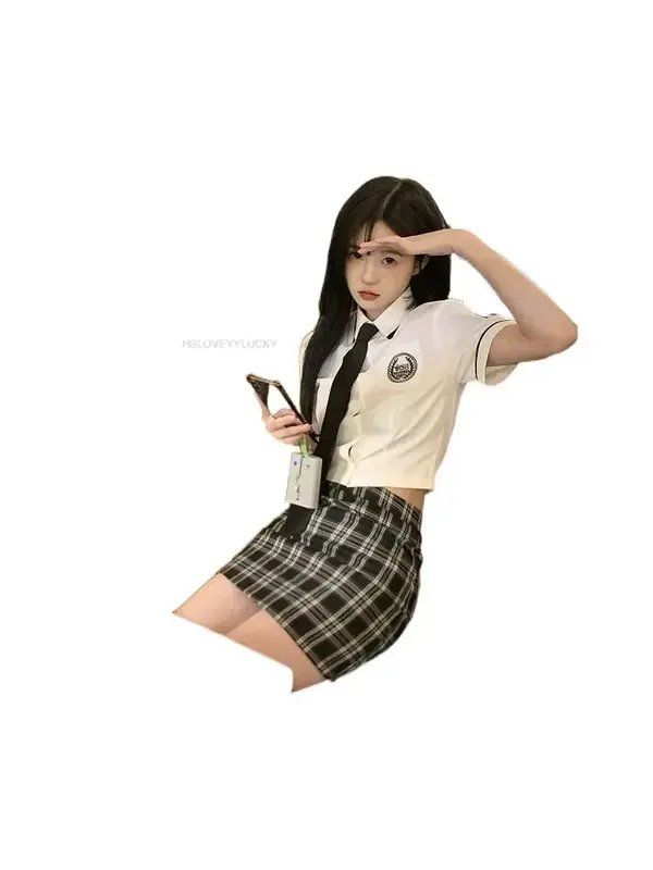 일본 한국 스타일 스쿨 코스튬 세트, 하이웨이스트 힙 랩 스커트, 소녀 Jk 유니폼, 데일리 투피스 Jk 세트