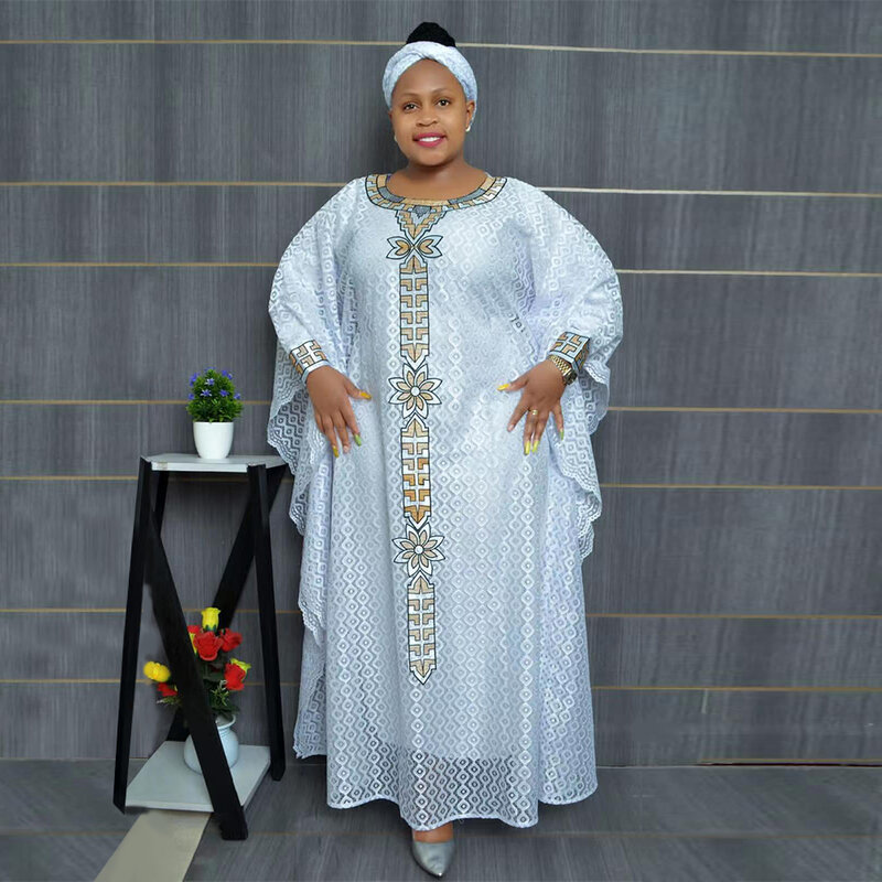 Pakaian Afrika ukuran besar untuk wanita 2024 gaun pesta pernikahan desain Bazin Riche bordir Dashiki Ankara baru dengan jilbab