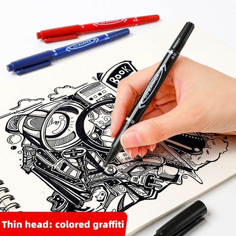 1-3Pcs Permanent Double Head Marking Pen Waterproof Ink Fine Spot Black Blue Red Ink 0.5/1.0mm Round Head Fine Color Marking Pen