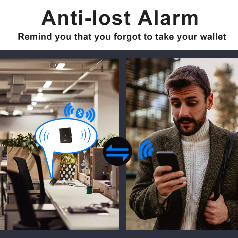 Portefeuille intelligent Anti-perte en cuir véritable pour homme, accessoire de luxe, compatible Bluetooth