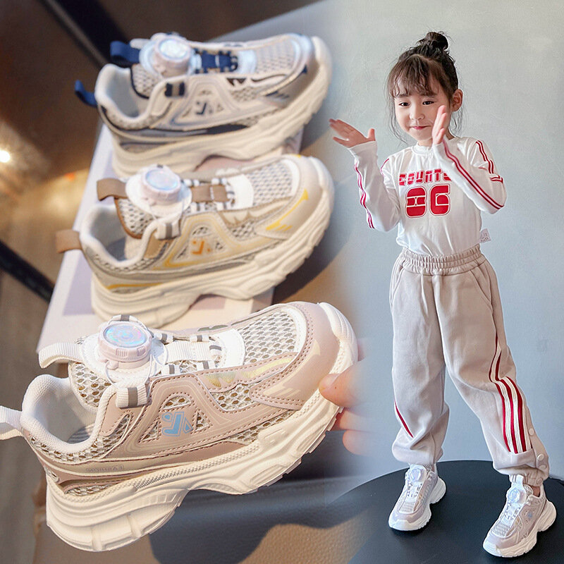 Children's Shoes Children's Sneakers Autumn Winter and Spring New Boys' Rotating Buckle Walking Shoes Fleece-Lined Lightweight W