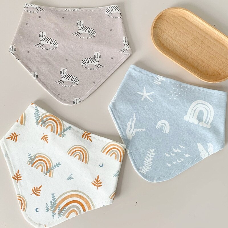 3 pçs/set babadores do bebê macio burp panos absorvente musselina bandana cachecol desenhos animados floral impressão para