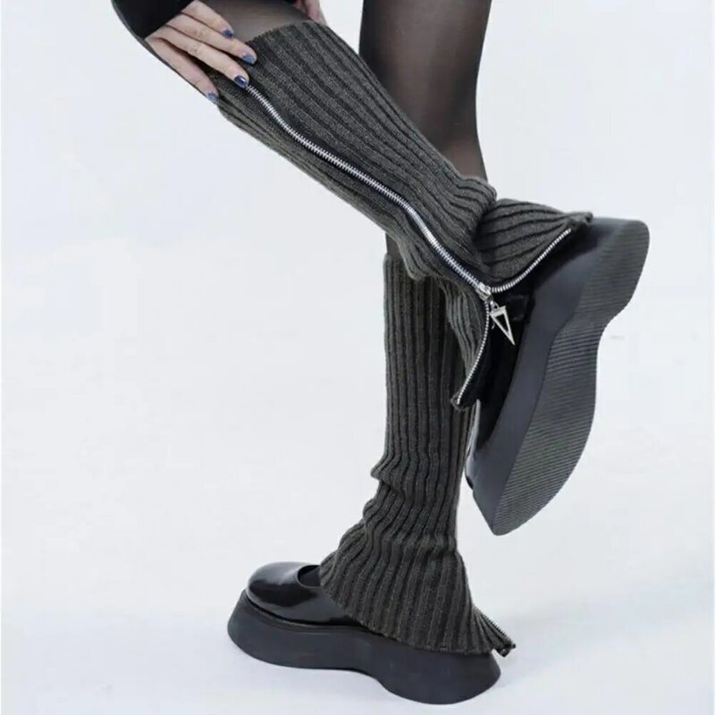 Kaus kaki rajut wanita, kaos kaki rajutan penghangat kaki tebal nyaman dengan penutup ritsleting Anti selip untuk musim dingin