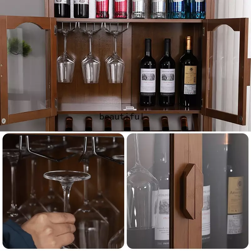 Vitrina De vidrio para vino, estante De bambú, gabinete De exhibición minimalista, muebles De habitación para el hogar y restaurante