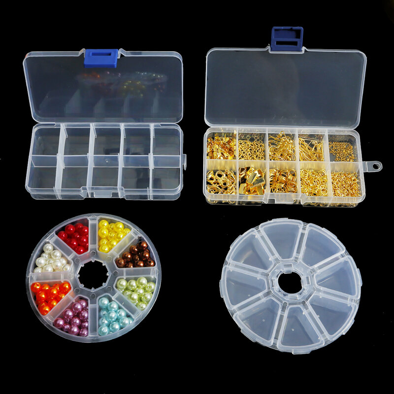 واضح صندوق مجوهرات من البلاستيك متعددة الأغراض البلاستيك أداة صندوق متعدد الحجم قابل للتعديل أقراط من الخرز مجوهرات تخزين مربع/صندوق مستدير