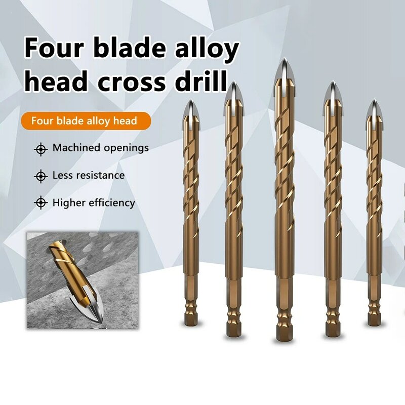 5-10mm Cross Hex Drill Bits for Tile Drilling Glass Cement Concrete Marble Special High Hardness Four-Edged Alloy Drill Bit