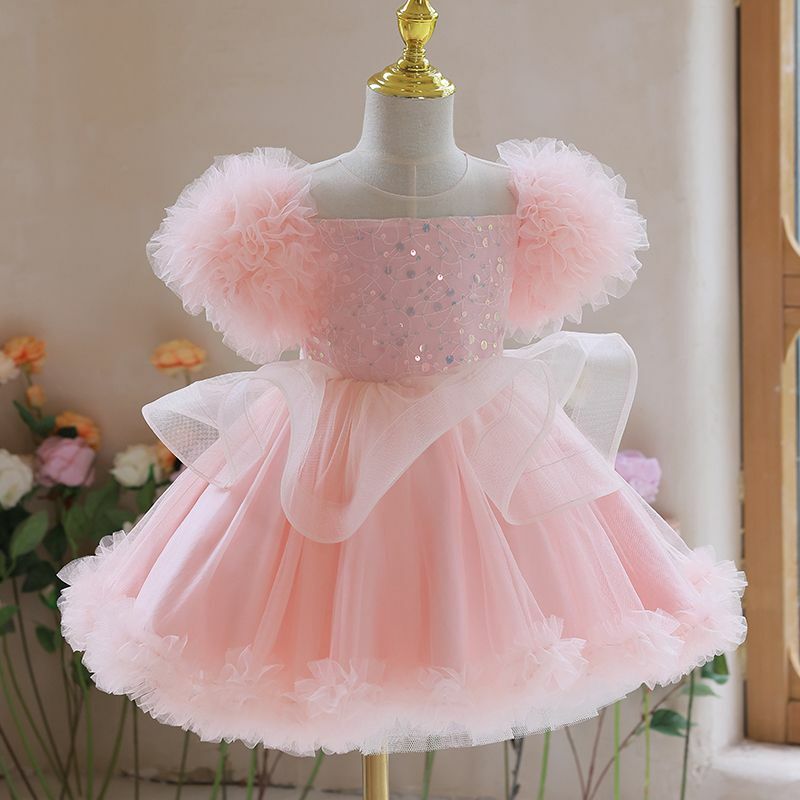 Vestido elegante de princesa para niñas, ropa de fiesta de cumpleaños con lazo, flores, color rosa, 3, 4, 5, 6, 7 y 8 años, 2024