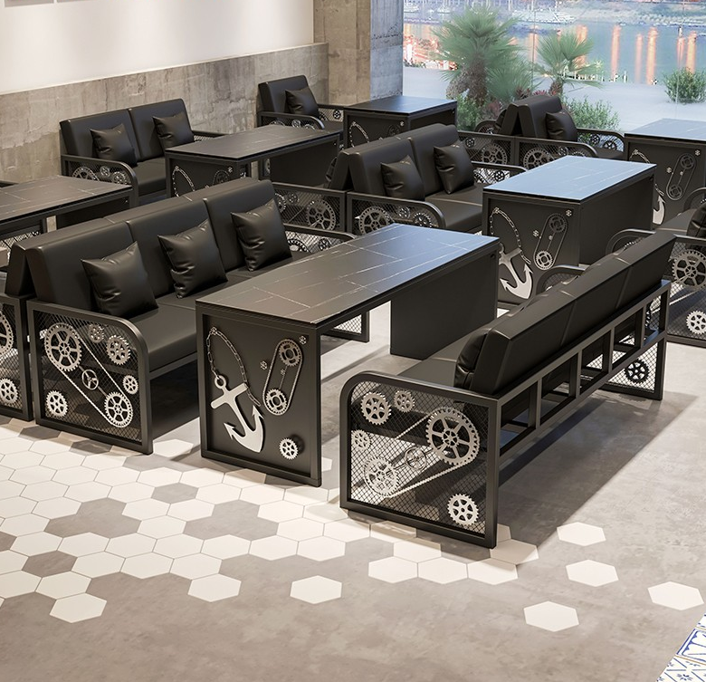 産業スタイルクリエイティブレトロアイアンアートカードバーテーブルとチェアバーベキューレセプションネゴシエーションエリアソファコーヒーテーブル