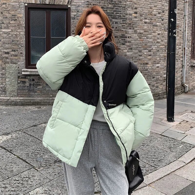 2023 New Women Winter Stand-Up Collar Short Coat Thick Down Cotton Padded Jacket Woman Loose Overcoat Fashion Casual Parka Mujer