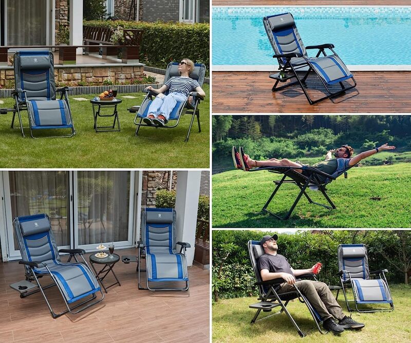 EVER ADVANCED Set of 2 Oversize XL Zero Gravity Recliner Padded Patio Lounger Chair with Adjustable Headrest Support 350lbs