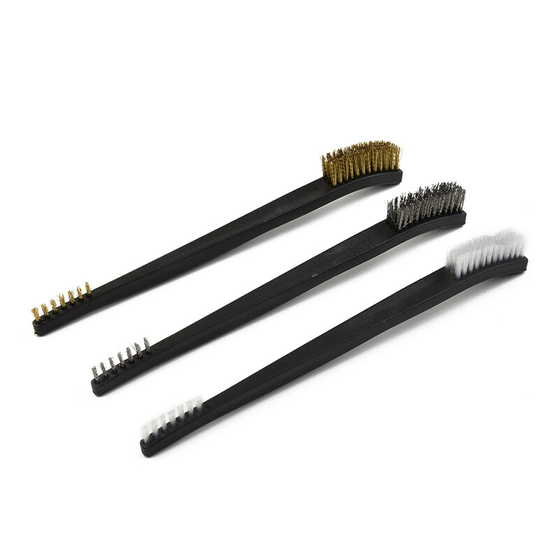 Double-End Mini Wire Brush Set, Aço Latão Nylon Escova, Limpeza Universal, Polimento Metal Rust Tool, 3 Linhas, 17.5cm, 3Pcs
