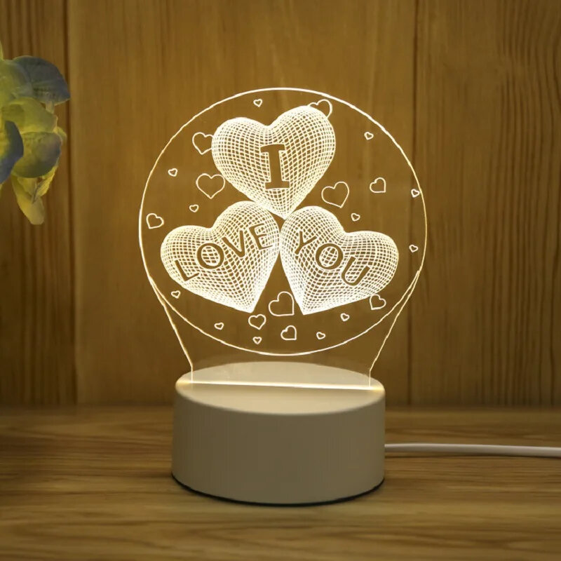 3D Romantic LED Lamp USB Plug for Home Kids Children's Night Light Wedding Birthday Party Valentine's Day Bedroom Decoration
