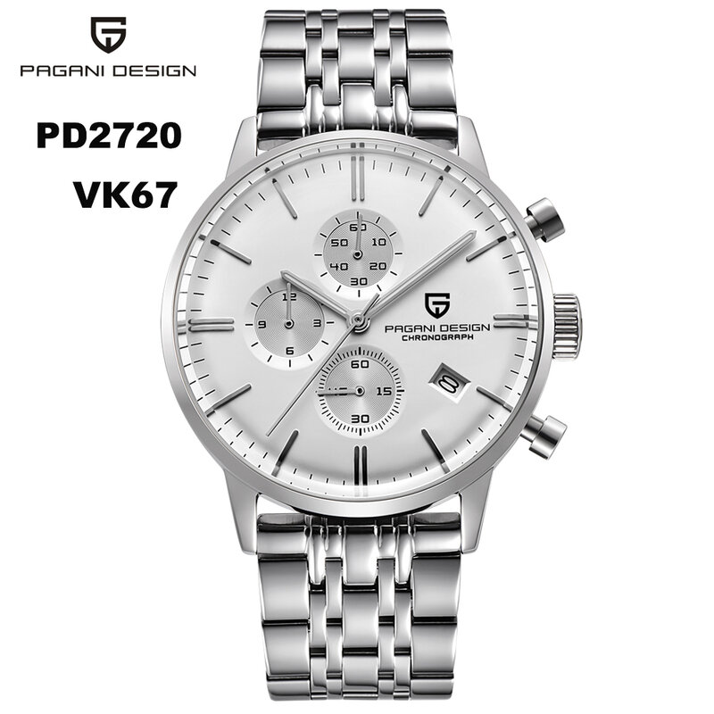 PAGANI DESIGN-reloj de cuarzo japonés para hombre, cronógrafo de acero inoxidable, resistente al agua, movimiento VK67, PD2720