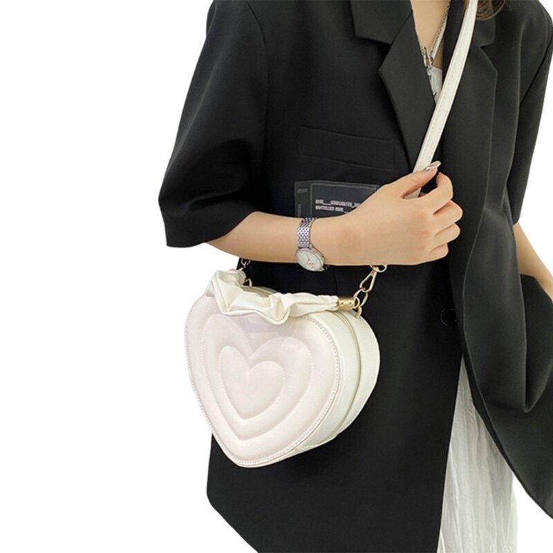 Elegante Umhängetasche in Herzform aus PU-Leder, kleine Handtasche mit Umhängeriemen