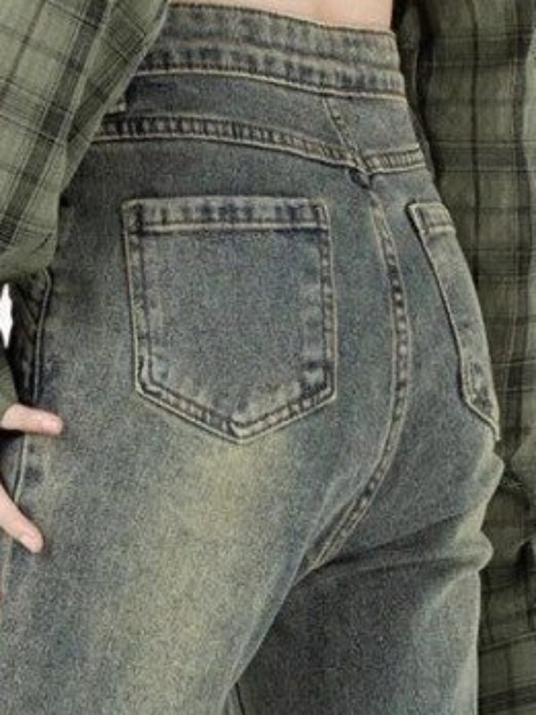 Jeans donna primavera colore sfumato tasche moda pantaloni svasati Chic temperamento quotidiano Chic accogliente tutto-fiammifero lunghezza intera semplice