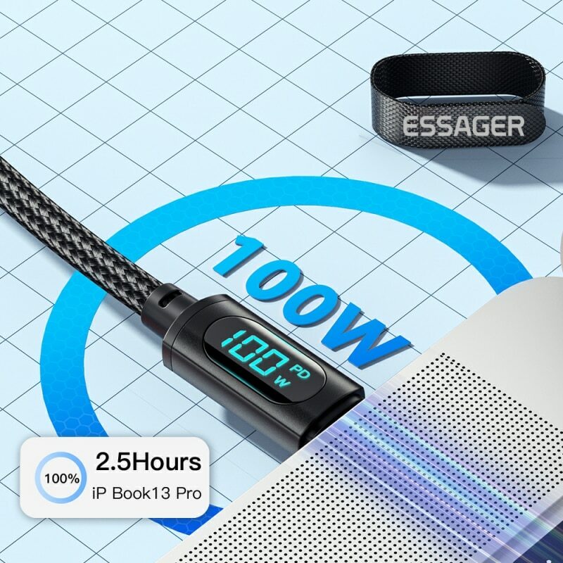 Кабель зарядный Essager с USB C на USB C, 100 Вт