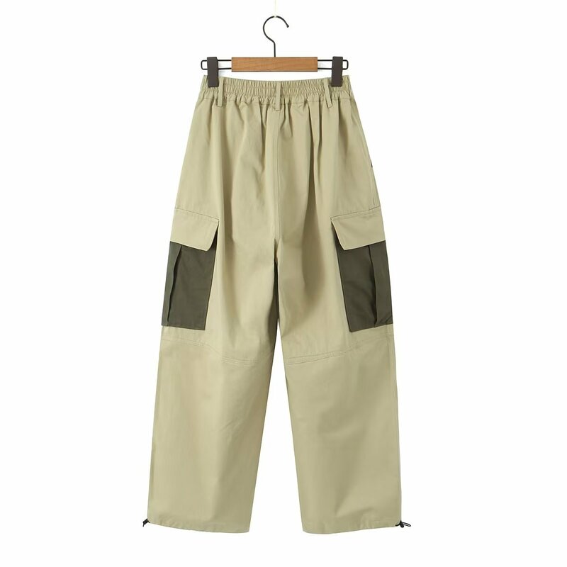Dave&Di 2023 New American Retro Army  Fashion Green Patchwork Harem Cargo Pants Blogger Ladies Casual Trousers Women