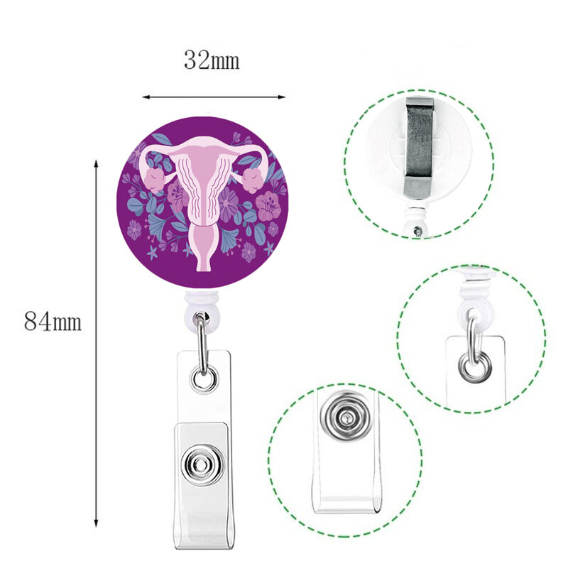 Portatarjetas retráctil de útero para mujer, Clip de carrete, Impresión de enfermera, soportes de tarjetas de exposición, Clips de cadena de tarjeta de identificación de Doctor histera