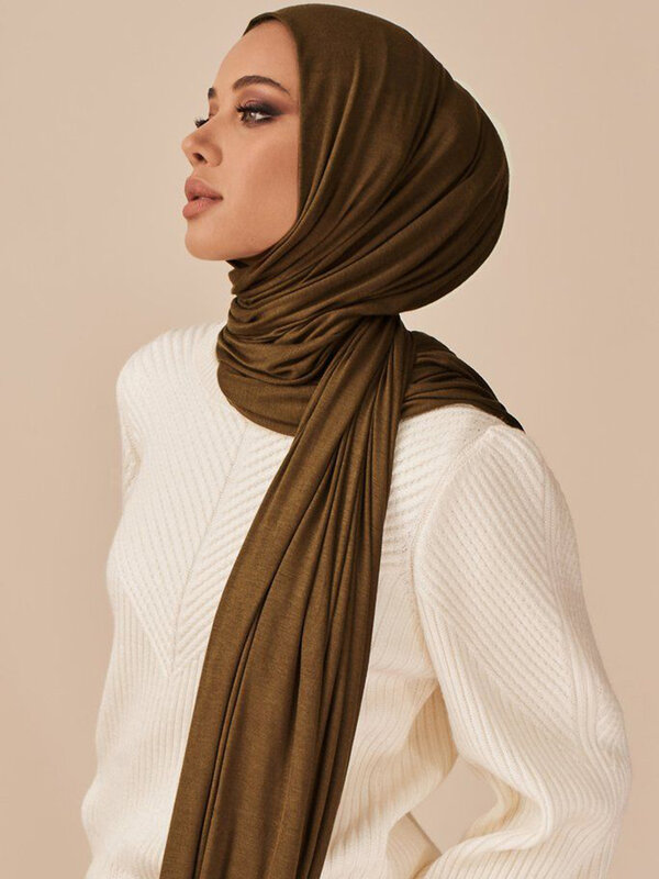 Modal Katoen Jersey Hijab Sjaal Voor Moslim Vrouwen Sjaal Stretchy Gemakkelijk Vlakte Hijabs Sjaals Hoofddoek Afrikaanse Vrouw Tulband Ramadan