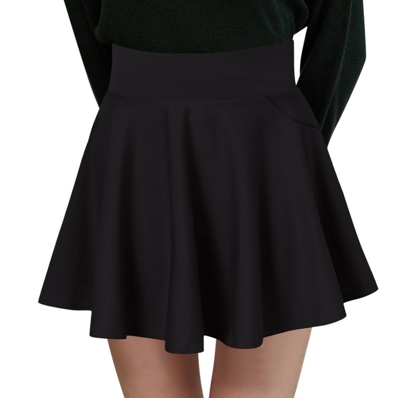 Falda elástica de cintura alta para mujer, corta plisada con bolsillo minifalda, estilo veraniego