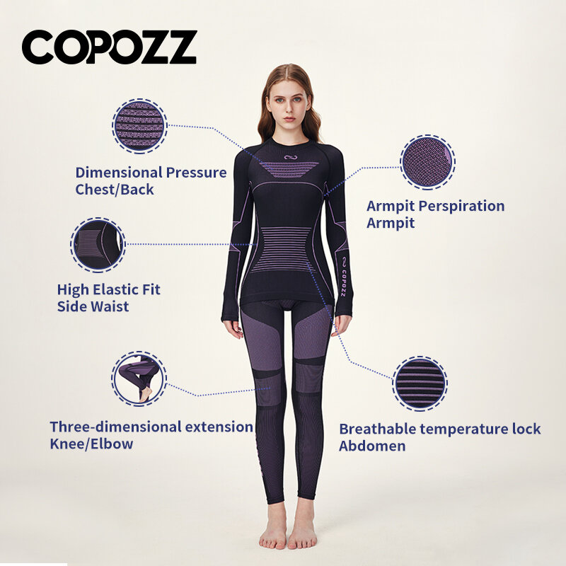 COPOZZ-Ski Underwear Térmico Conjunto para Homens e Mulheres, Quick Dry Treino, Camisas apertadas, Casacos, Ternos Esportivos, Fitness, Treino, Exercício