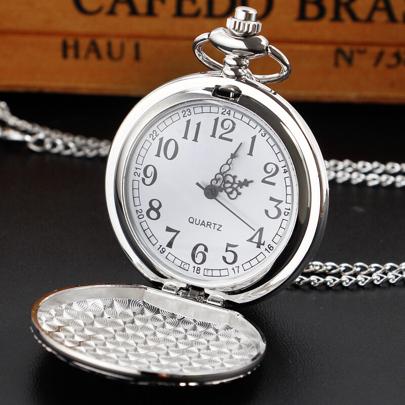 Reloj de bolsillo de cuarzo plateado de lujo para hombres y mujeres, collar de moda, cadena colgante, regalo de joyería Steampun