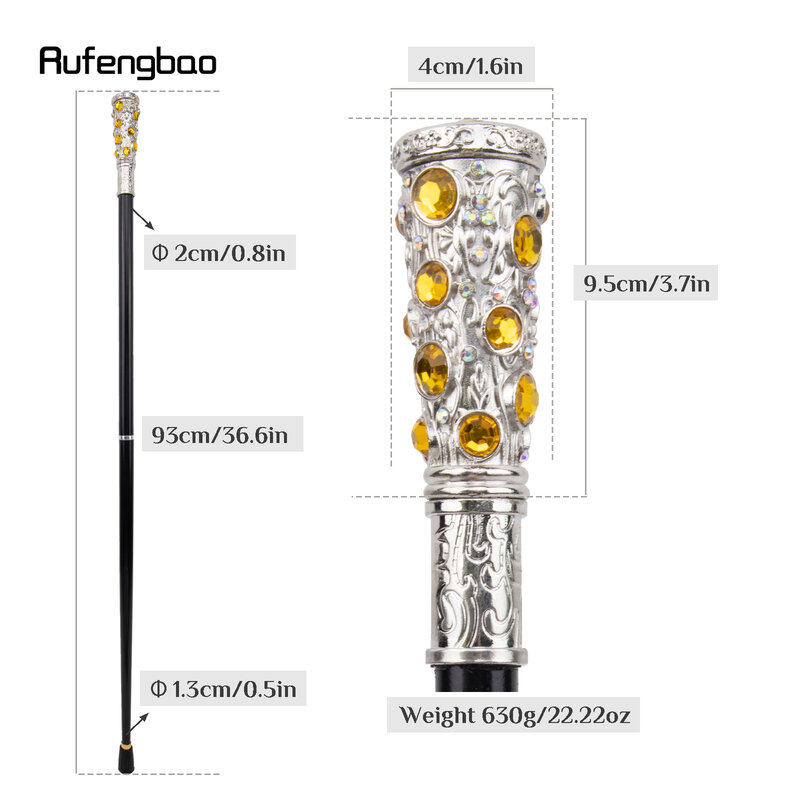 흰색 노란색 인공 다이아몬드 워킹 지팡이, 패션 장식 지팡이, 신사 우아한 코스프레 지팡이 손잡이 크로셔, 93cm
