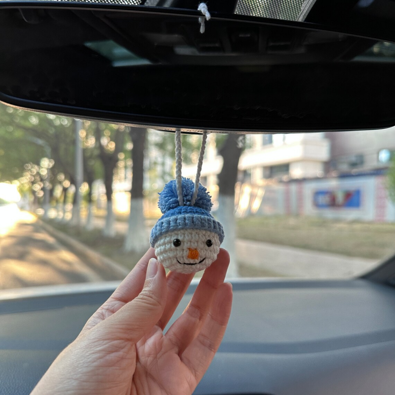 크리스마스 자동차 행잉 블루 모자 눈사람, 새해 백미러 펜던트 장식, 자동차 장식 액세서리