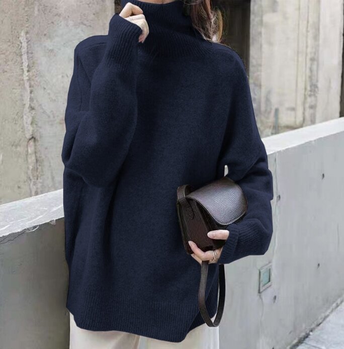 Moda donna maglioni 2023 inverno nuovo colore solido collo alto manica lunga Versatile Pullover di base maglieria Y2K abbigliamento
