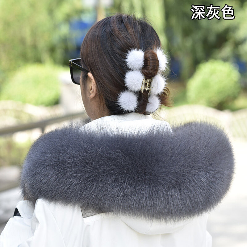 Real Fox Fur Collar Winter Hood Trims Fur Decor Shawl For Coat Parkaks Women Warm 100% Furry Fur Scarf Luxury Female Scarves