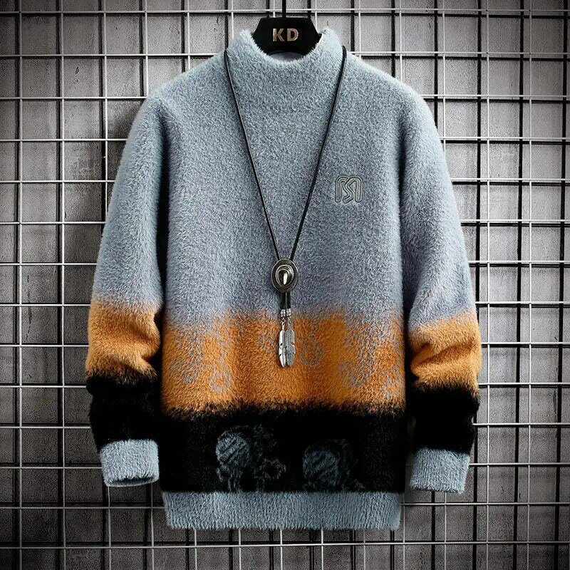 Suéteres de punto con Cuello medio alto para hombre, ropa elegante con teñido anudado, jerséis casuales de gran tamaño, Tops cálidos, Otoño, nuevo, 2022