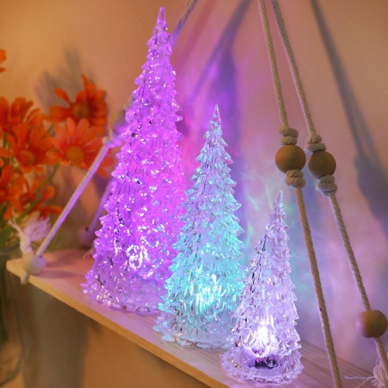 Menyalakan Pohon Natal Plastik Patung-patung Liburan Natal Lampu Pohon Natal