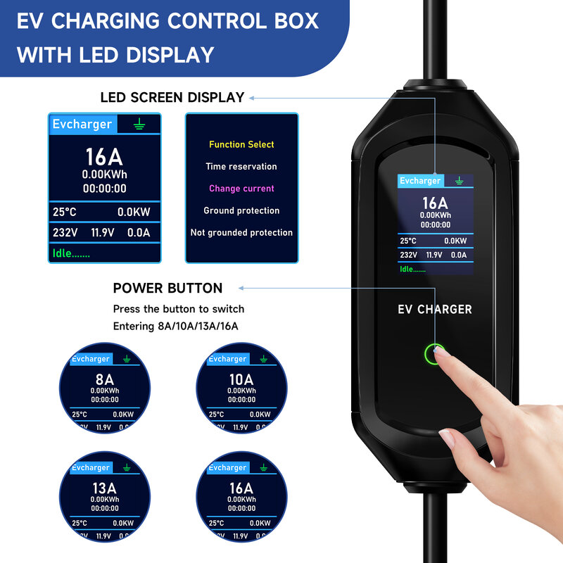 AFEEV pengisi daya mobil elektrik, pengisi daya listrik 3.5KW 16A 1 fase portabel EV tipe 2 IEC62196-2, stasiun pengisian daya EVSE Wallbox EV