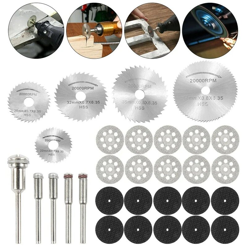 32/31/30 Pcs Mini Circular Saw Blade Set Sanding Grinding Wheel Cutting Disc for Dremel Accessories Metal Cutting Rotary Tools