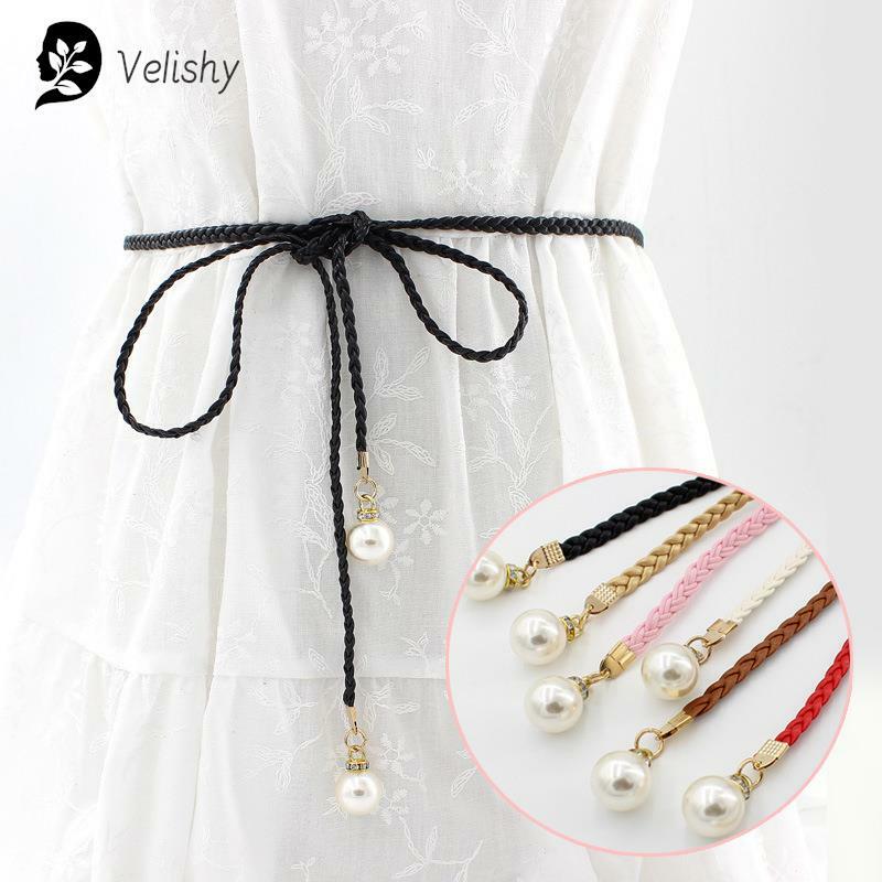 Kreative dünne Pu Gürtel simuliert Perle elastische Hüftgurte Frauen Kleid Rock Dekoration Geschenk Frauen Gürtel