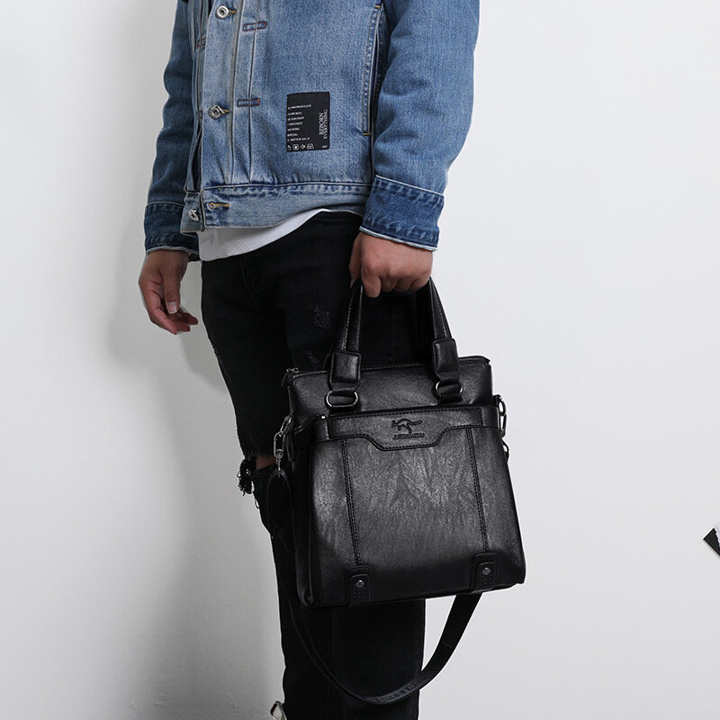 Винтажный Мужской портфель на молнии, деловая сумка из искусственной кожи, вместительный мессенджер на плечо для ноутбука