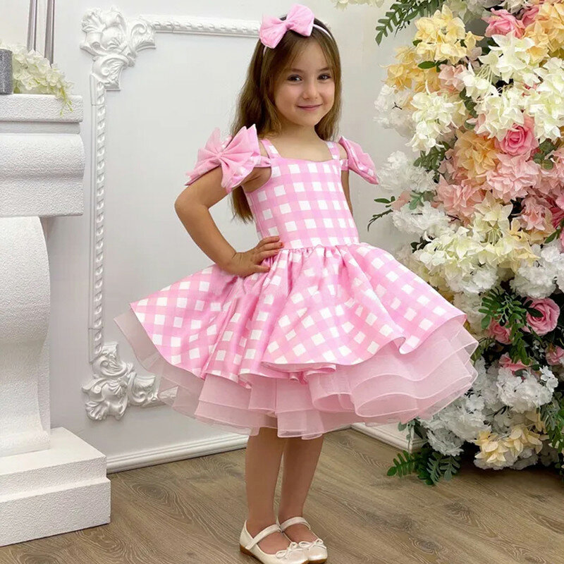 Girls Pink Barbie Princess Dresses Kids Puffy Birthday Party Prom Gown Children Carnival Pageant Ball Gown Teens Evening Costume